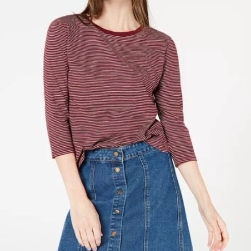 NWT Maison Jules Women's Striped 3/4 Sleeve Shirt